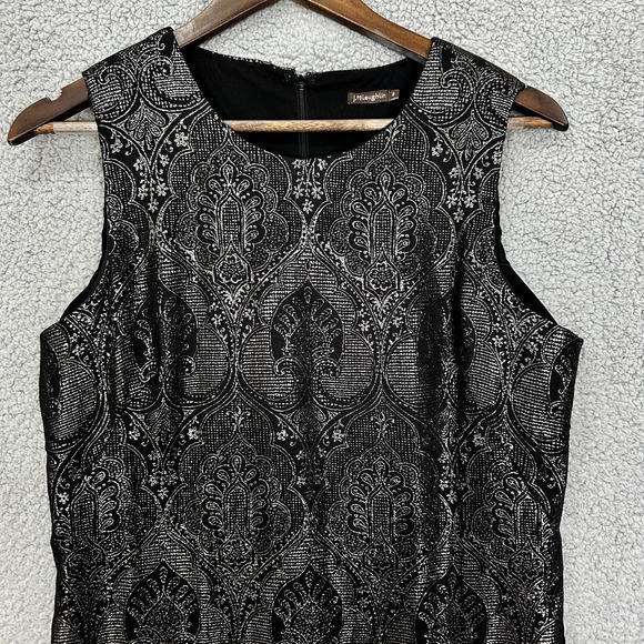 J. McLaughlin Sheath Dress Women 8 Black Jacquard Metallic Sleeveless Glam Event - Picture 5 of 8